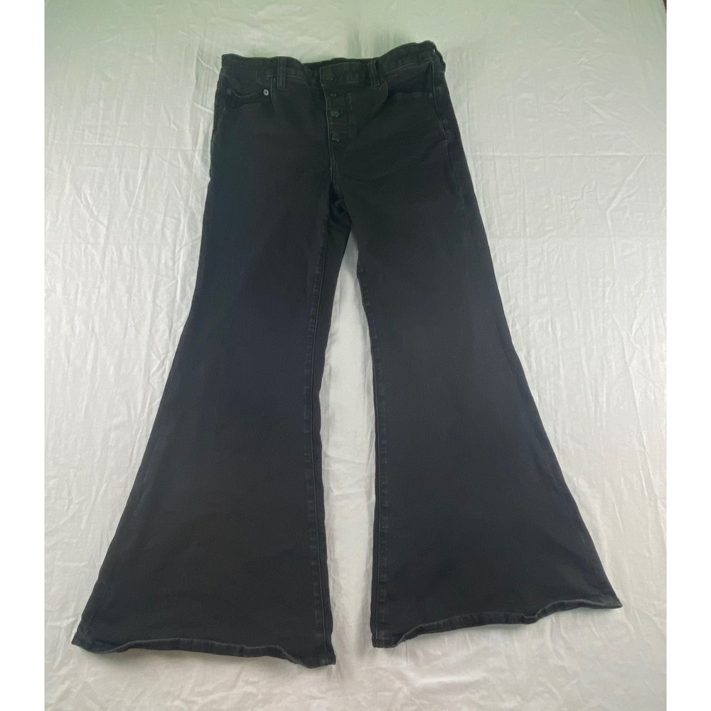 American Eagle Black Next Level Stretch Button Fly Flare Jeans Womens 14 Regular